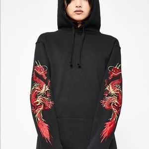 Mystic Flame Embroidered Dragon Hoodie